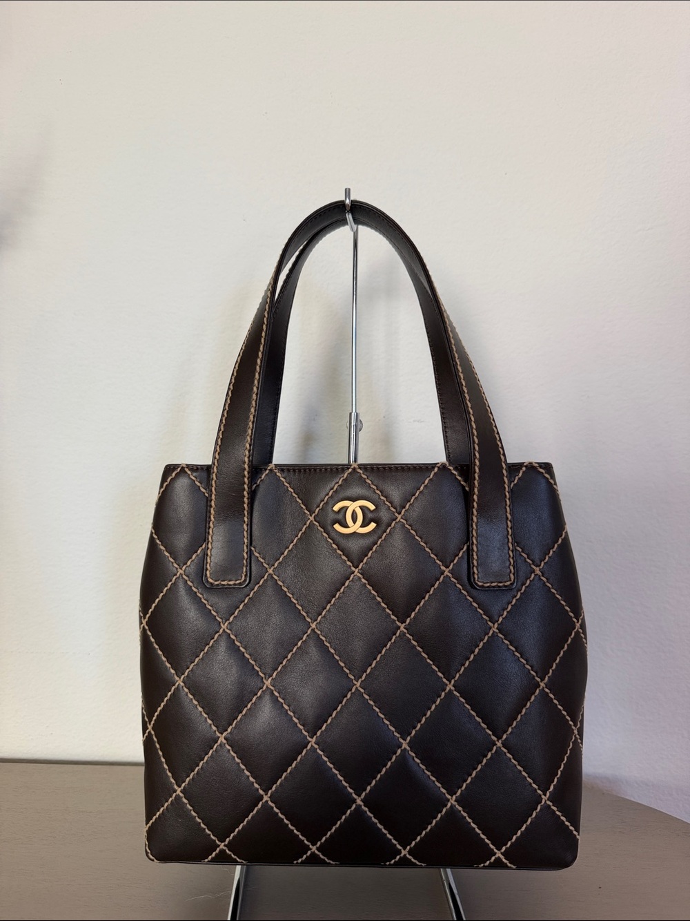Chanel Wild Stitch Tote Quilted Brown